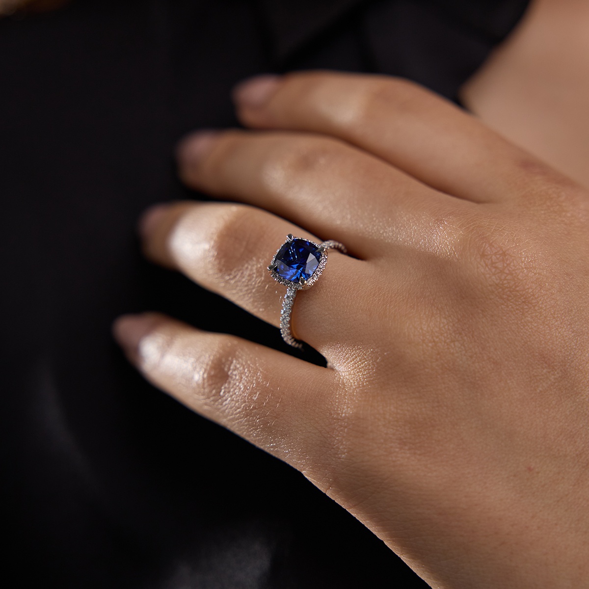 Lab created sapphire and deals diamond ring